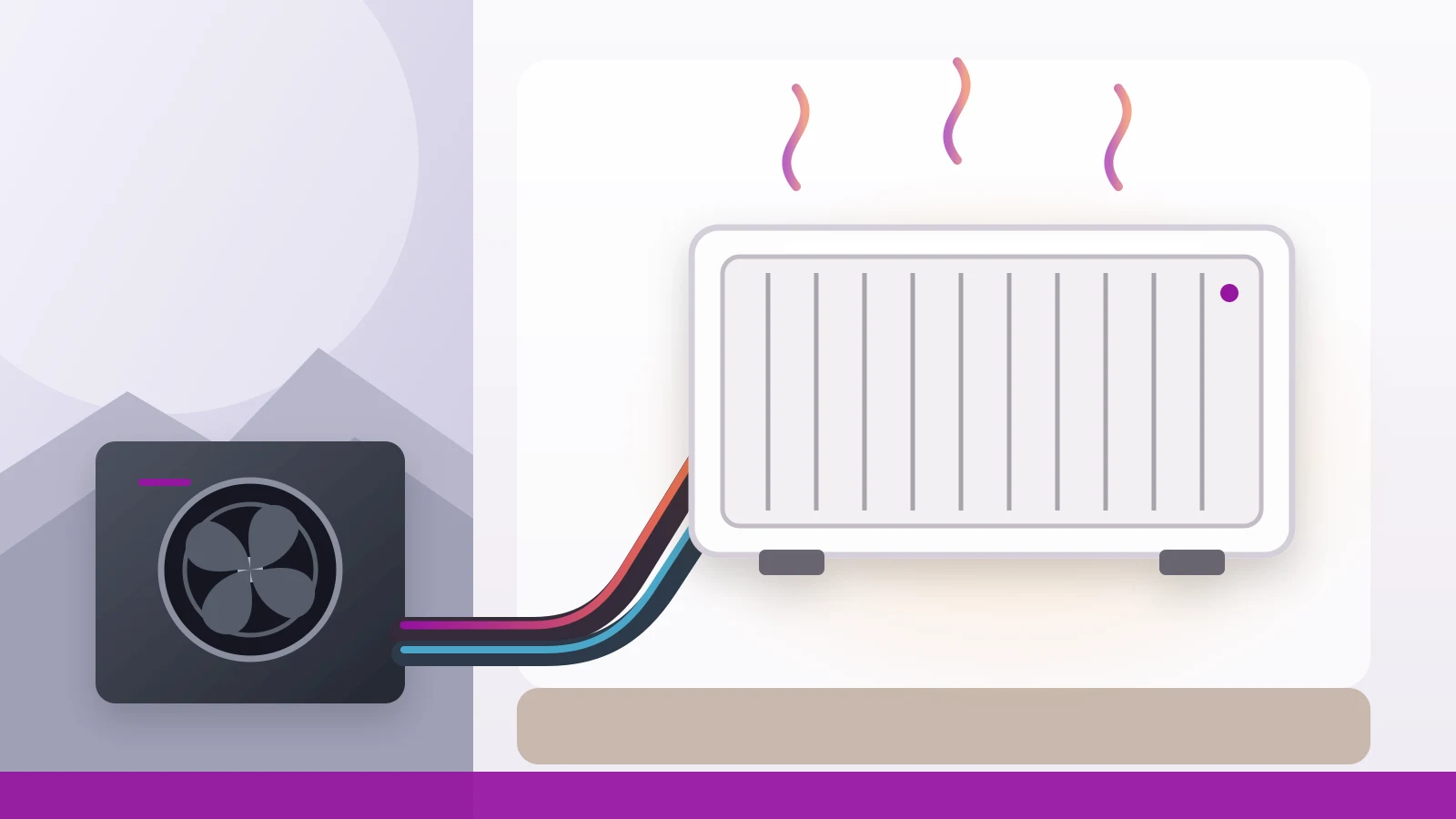 Esquema visual de una bomba de calor conectada a radiadores de una vivienda