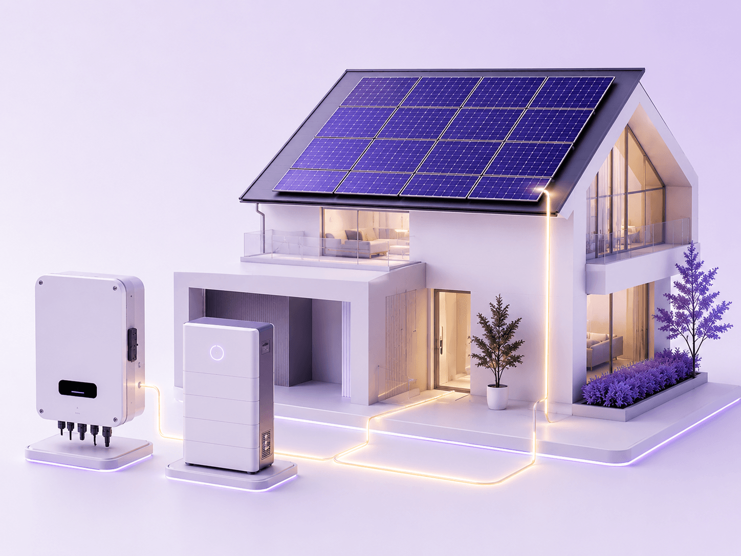 Sistema fotovoltaico con paneles, inversor y batería
